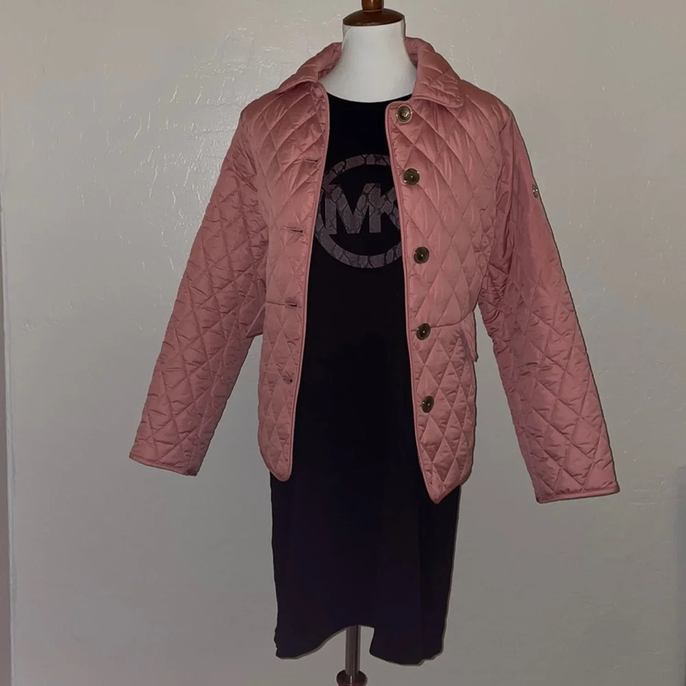 🎉HP🎉New! Michael Kors Diamond Quilted Button Up Jacket Dusty Rose Size Large🎀 - Picture 14 of 15